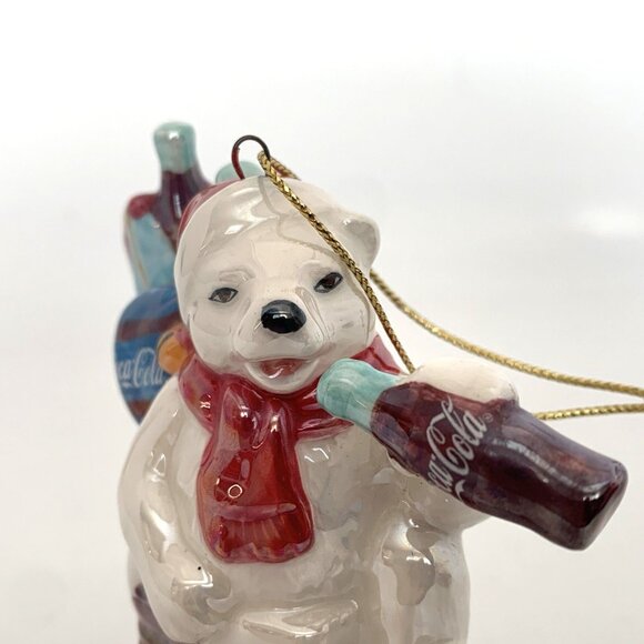 2003 Coca-Cola Holiday Pearlescent Porcelain Ornament Polar Bear 4" Vintage - Picture 9 of 14